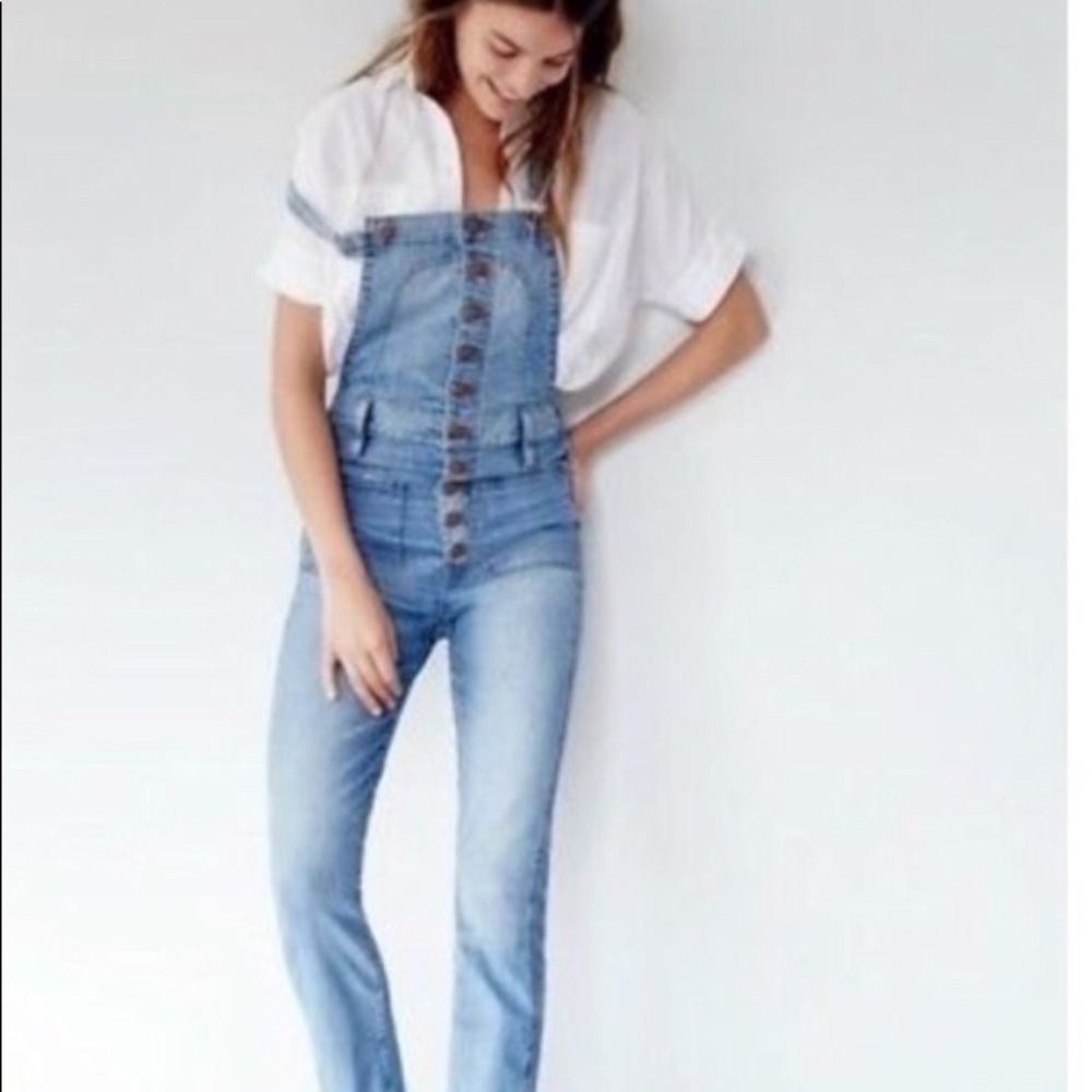 Madewell bayfront button front crop overalls large